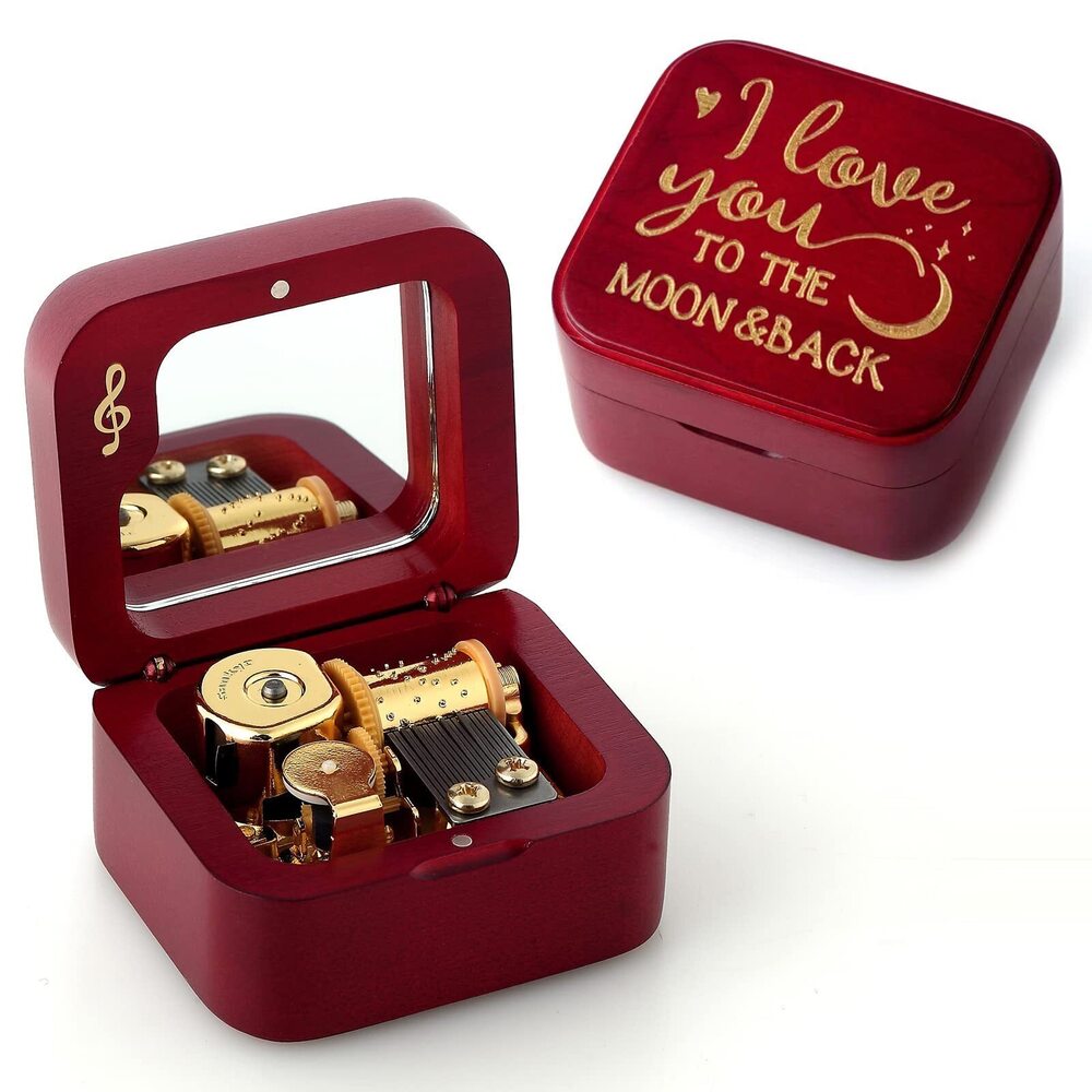 4018 Natural Solid Wood Clockwork Square Note Octave Box with Pause